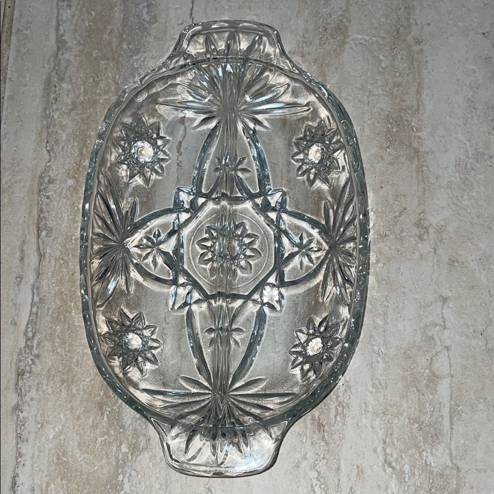 VINTAGE Art deco Anchor Hocking~STAR OF DAVID~Divided Relish Dish Glass tray 10”
